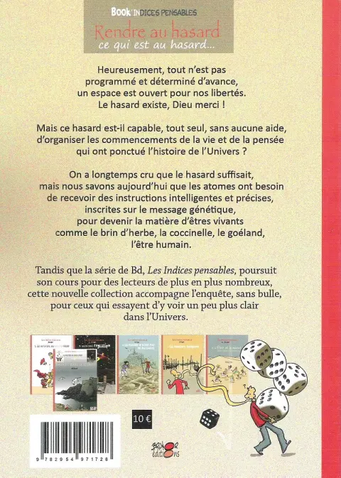 Verso de l'album Les Indices-pensables Un paquet d'indices pensables pour rendre au hasard ce qui est au hasard...