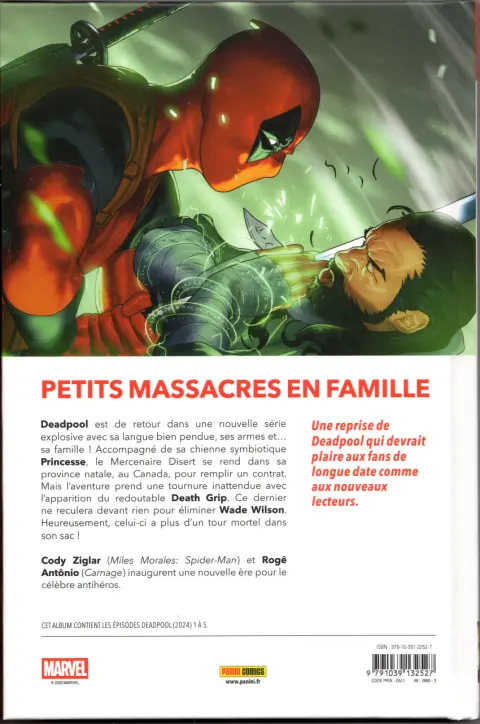 Verso de l'album Deadpool 1 Liens du sang