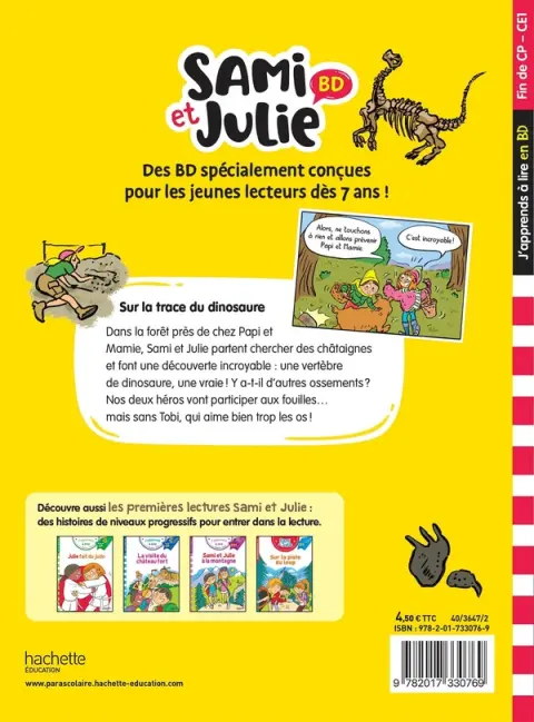 Verso de l'album Sami et Julie Sur la trace du dinosaure