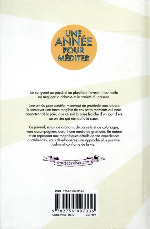 Verso de l'album Une année pour méditer Journal de gratitude