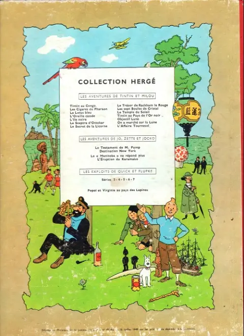 Verso de l'album Tintin Tome 2 Tintin au congo