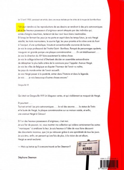 Verso de l'album Tout Hergé - Itinéraire d'un collectionneur chanceux