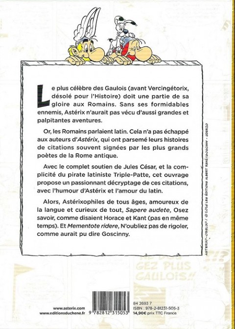 Verso de l'album Astérix Les citations latines expliquées de A à Z