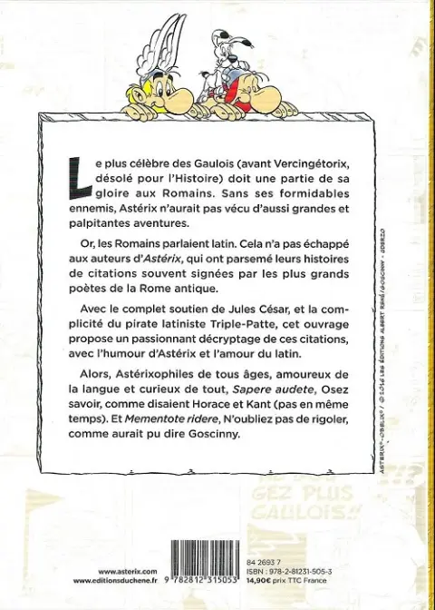 Verso de l'album Astérix Les citations latines expliquées de A à Z
