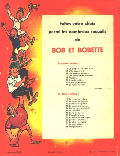 Verso de l'album Bob et Bobette Tome 72 Jeromba le Grec
