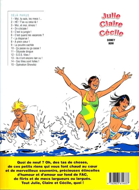 Verso de l'album Julie, Claire, Cécile Tome 15 Opération showbiz