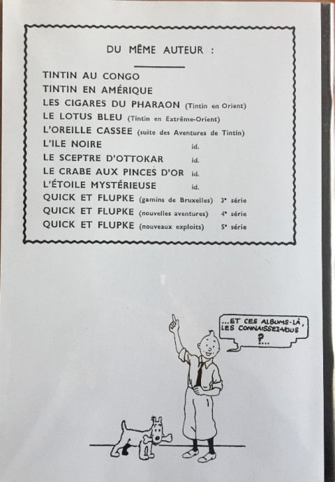Verso de l'album Tintin Tintin au pays de l'or noir