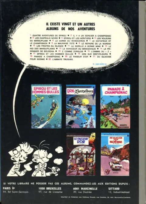 Verso de l'album Spirou et Fantasio Tome 19 Panade à Champignac