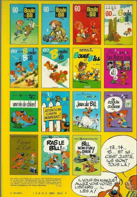 Verso de l'album Boule & Bill Tome 11 Jeux de Bill