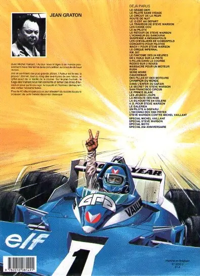 Verso de l'album Michel Vaillant Tome 38 Steve Warson contre Michel Vaillant