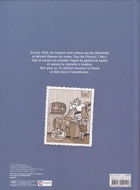Verso de l'album La drôle de guerre de Papi et Lucien 1 Destination : Londres !