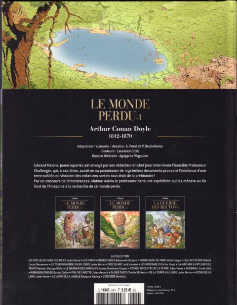 Verso de l'album Les Grands Classiques de la littérature en bande dessinée Tome 19 Le Monde perdu - 1
