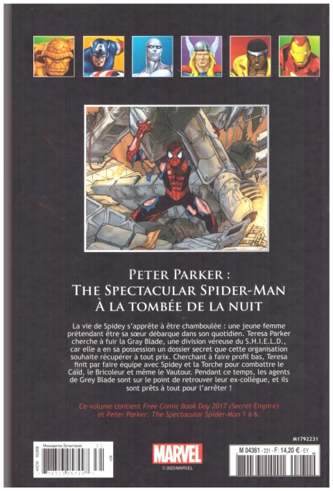 Verso de l'album Marvel Comics - La collection de référence Tome 231 Peter Parker : The Spectacular Spider-Man - A la tombée de la nuit