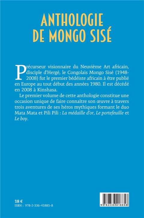 Verso de l'album Anthologie de Mongo Sisé Trois aventures de Mata Mata et Pili Pili : La médaille d'or, Le portefeuille et Le boy