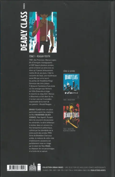 Verso de l'album Deadly Class Tome 1 Reagan Youth