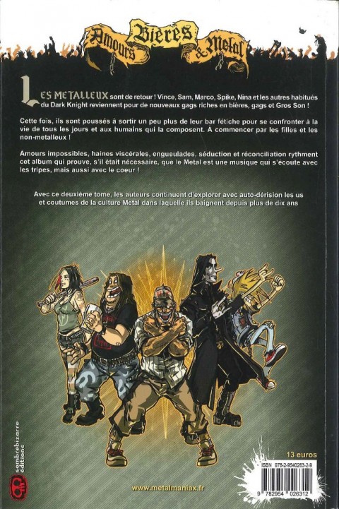 Verso de l'album Metal maniax Tome 2 Bières, Amours & Metal