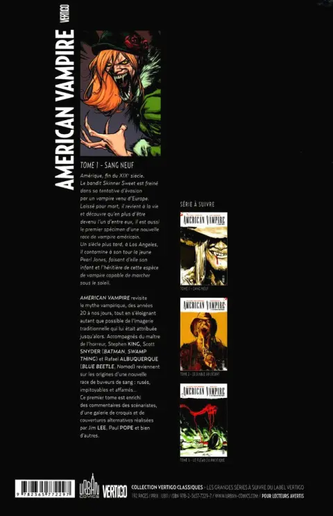Verso de l'album American Vampire Tome 1 Sang Neuf