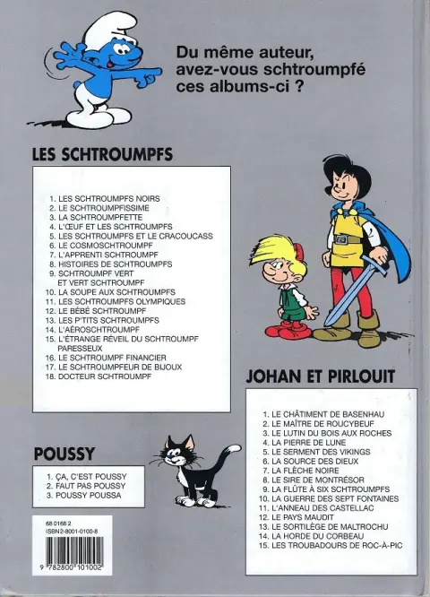 Verso de l'album Johan et Pirlouit Tome 6 La source des dieux