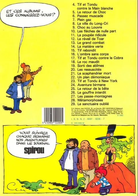Verso de l'album Tif et Tondu Tome 5 Le retour de Choc