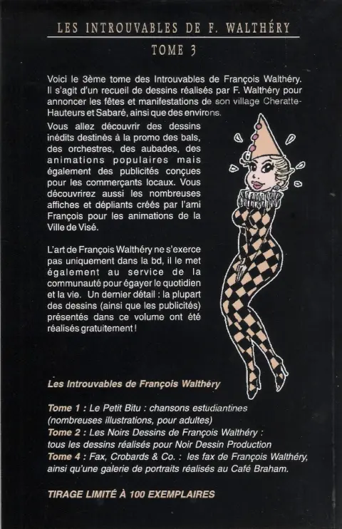 Verso de l'album Les Introuvables de F. Walthéry Tome 3 Fêtes à Gogo