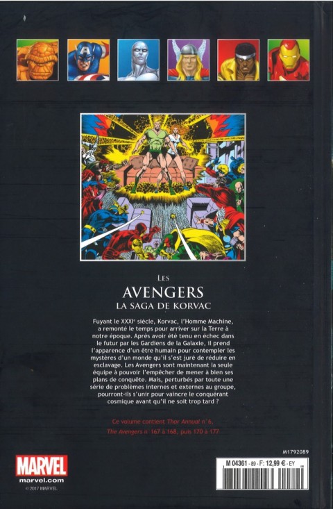 Verso de l'album Marvel Comics - La collection de référence Tome 89 Les Avengers - La Saga de Korvac
