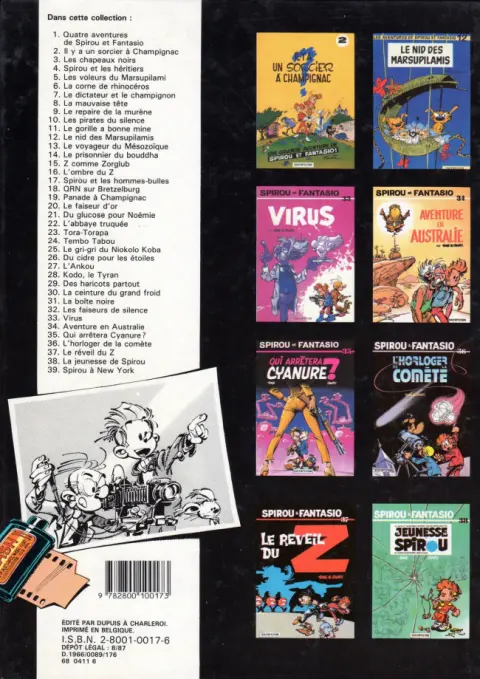 Verso de l'album Spirou et Fantasio Tome 15 Z comme ZORGLUB