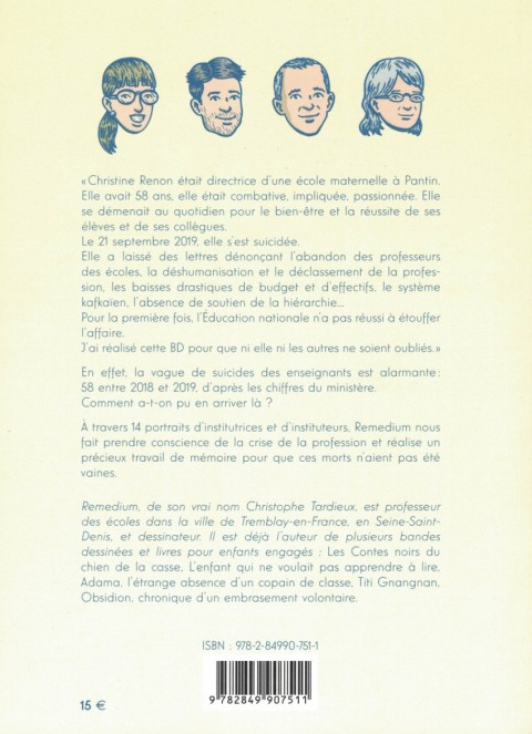 Verso de l'album Cas d'école Histoires d'enseignants ordinaires