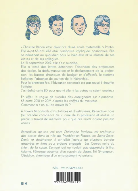 Verso de l'album Cas d'école Histoires d'enseignants ordinaires