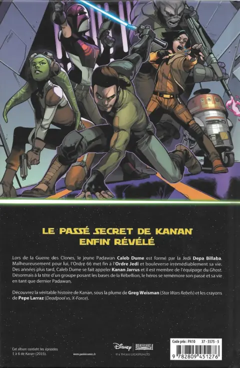 Verso de l'album Star Wars - Kanan Tome 1 Le Dernier Padawan