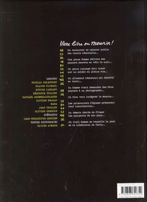 Verso de l'album Vivre libre ou mourir ! 9 récits de résistance