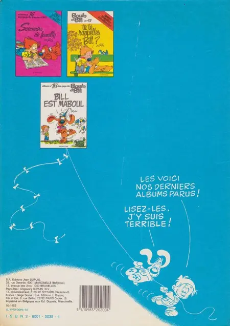 Verso de l'album Boule & Bill Tome 6 60 gags de Boule et Bill