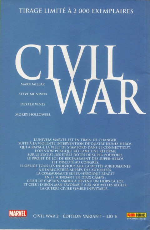 Verso de l'album Civil War Tome 2