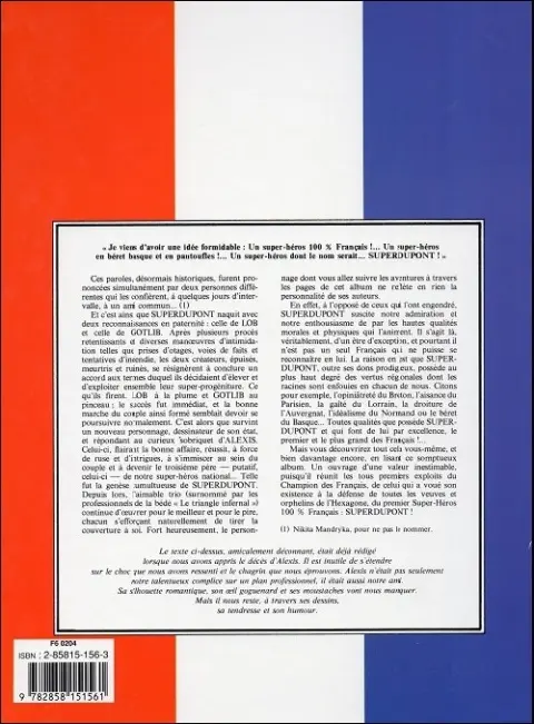 Verso de l'album SuperDupont Tome 1