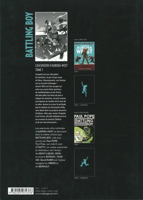Verso de l'album Battling Boy : Aurora West Tome 1 L'Ascension d'Aurora West