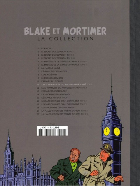 Verso de l'album Blake et Mortimer La Collection Tome 11 Les 3 formules du professeur Satô - Tome I - Mortimer à Tokyo
