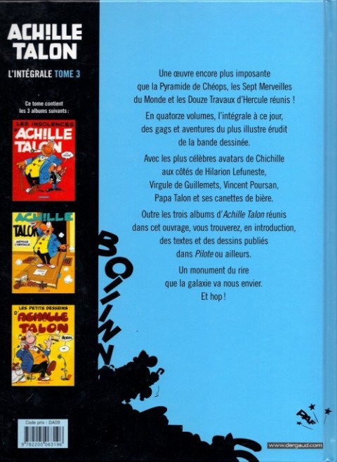 Verso de l'album Achille Talon L'Intégrale Tome 3