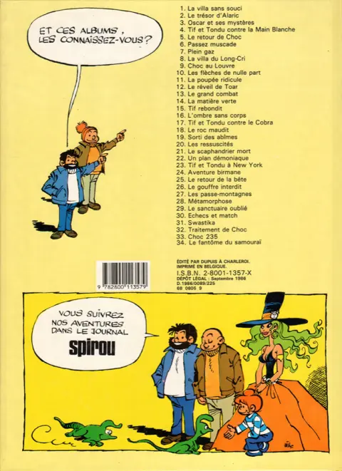 Verso de l'album Tif et Tondu Tome 15 Tif rebondit
