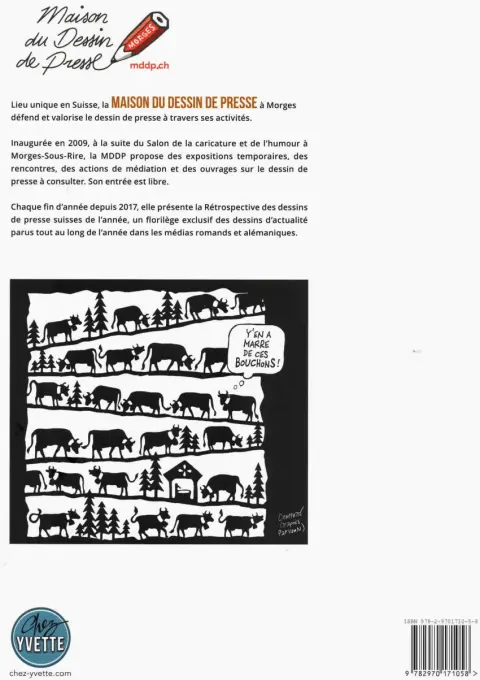 Verso de l'album Rétro du dessin de presse suisse 2023