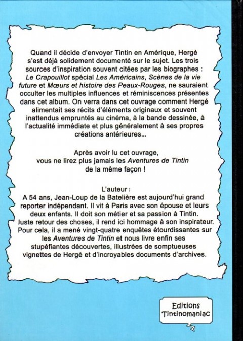 Verso de l'album Comment Hergé a créé... Tome 2 Tintin en Amérique