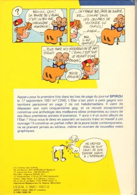 Verso de l'album Mémoires de l'Elan Tome 1 L'élan n'aura jamais d'album