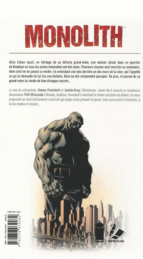 Verso de l'album Monolith Tome 1 La voix dans le mur