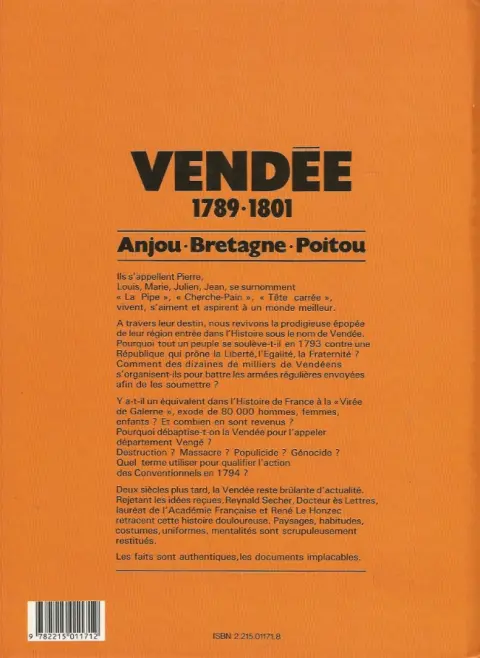 Verso de l'album Vendée - 1789/1801 - Anjou - Bretagne - Poitou