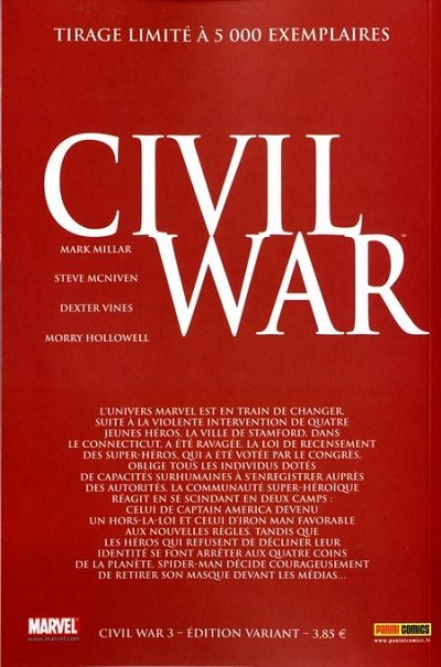 Verso de l'album Civil War Tome 3