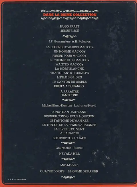 Verso de l'album Jonathan Cartland Tome 4 Le trésor de la femme araignée