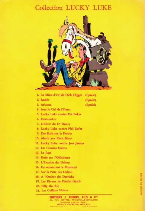Verso de l'album Lucky Luke Tome 10 Alerte aux Pieds-Bleus