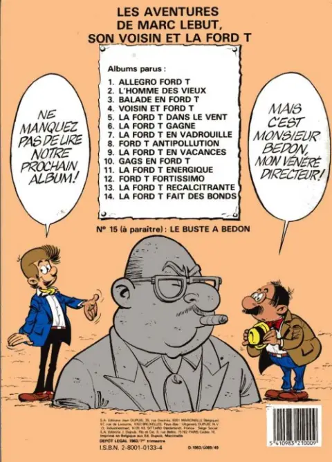 Verso de l'album Marc Lebut et son voisin Tome 4 Voisin et Ford T