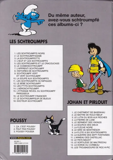 Verso de l'album Les Schtroumpfs Tome 6 Le cosmoschtroumpf
