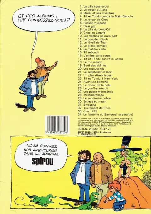 Verso de l'album Tif et Tondu Tome 5 Le retour de Choc