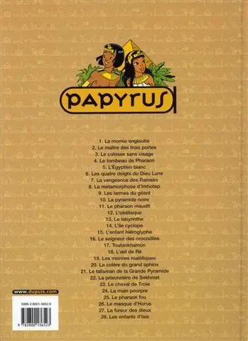 Verso de l'album Papyrus Tome 28 Les enfants d'Isis