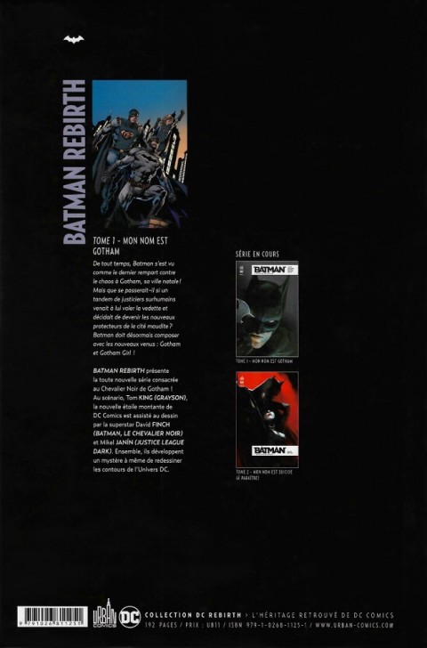 Verso de l'album Batman Rebirth Tome 1 Mon nom est Gotham